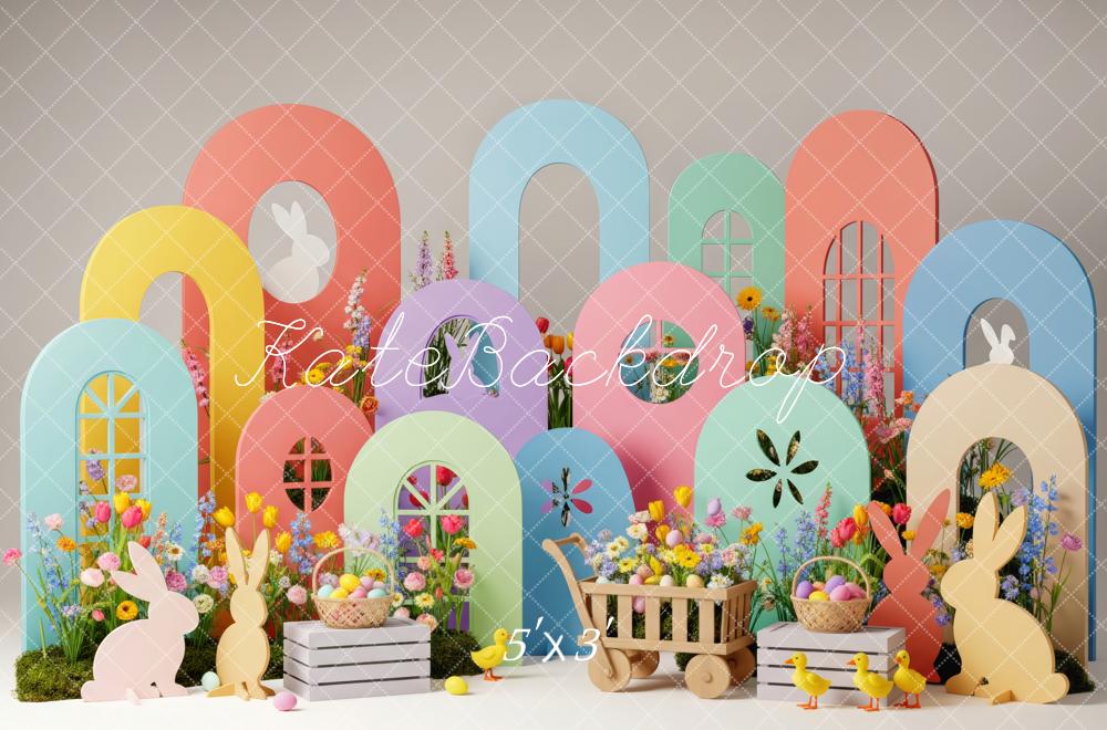 Kate Easter Bunny Pastel Flower Arch Eggs Printed Backdrop Designed by Patty Roberts