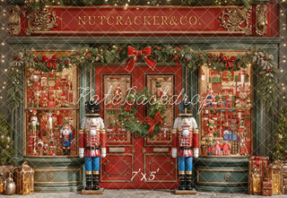 Kate Christmas Nutcracker Toy Store Red Doorway Printed Backdrop Designed by Emetselch