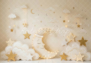 Kate Cake Smash Crescent Moon Clouds Gold Stars Printed Backdrop Designed by Patty Roberts