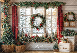 Kate Christmas Wreath Window Garland Curtain Printed Backdrop Designed by Emetselch