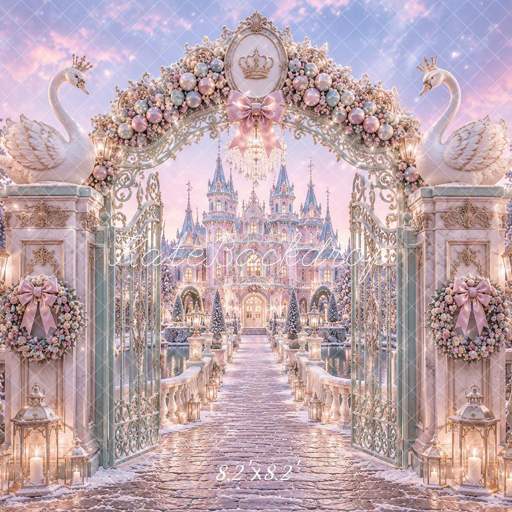 Kate Christmas Swan Princess Castle Gate Flower Arch Path Printed Backdrop Designed by Ashley Paul