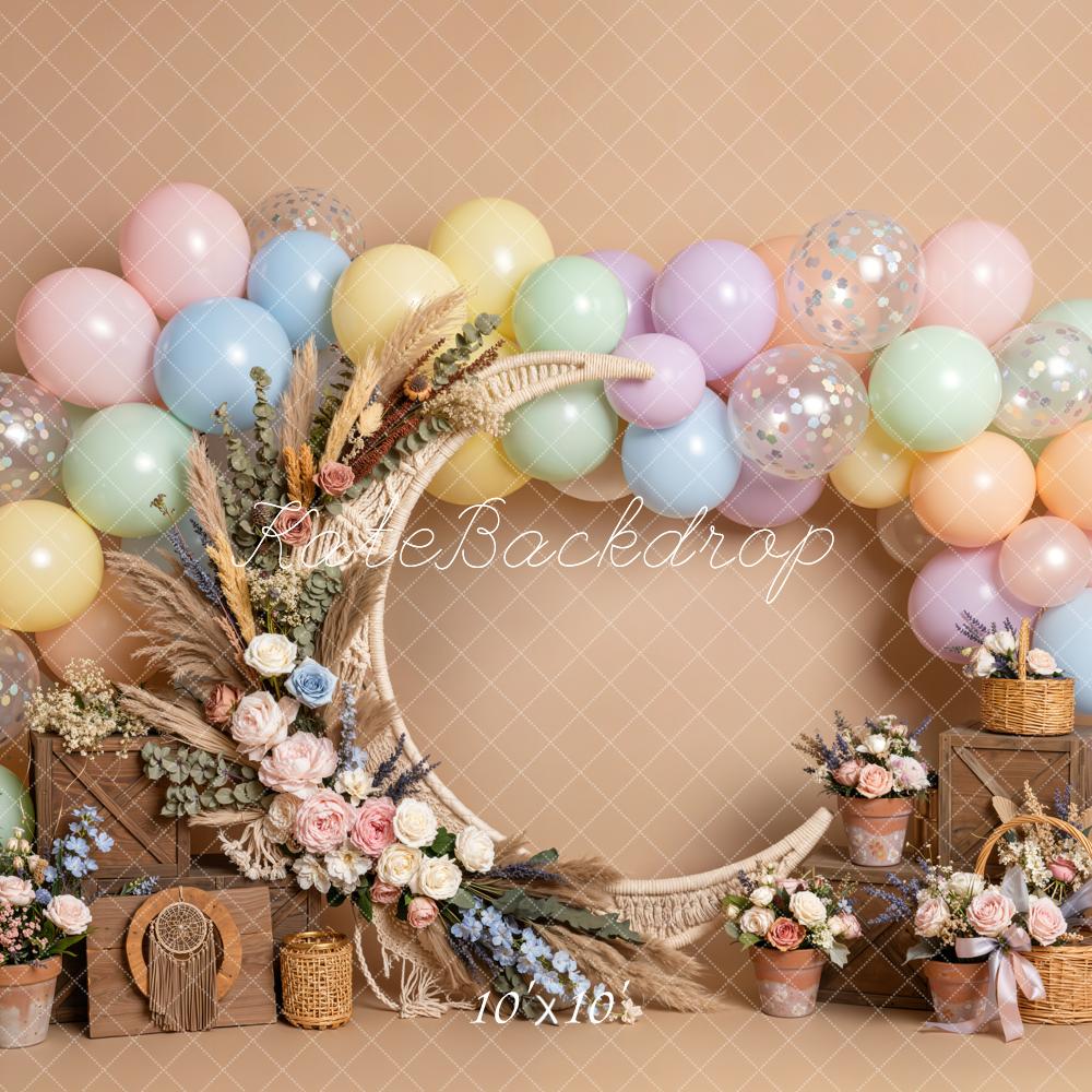 Kate Boho Moon Flower Arch Balloon Garland Printed Backdrop Designed by Emetselch
