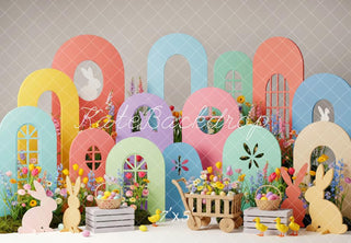 Kate Easter Bunny Pastel Flower Arch Eggs Printed Backdrop Designed by Patty Roberts