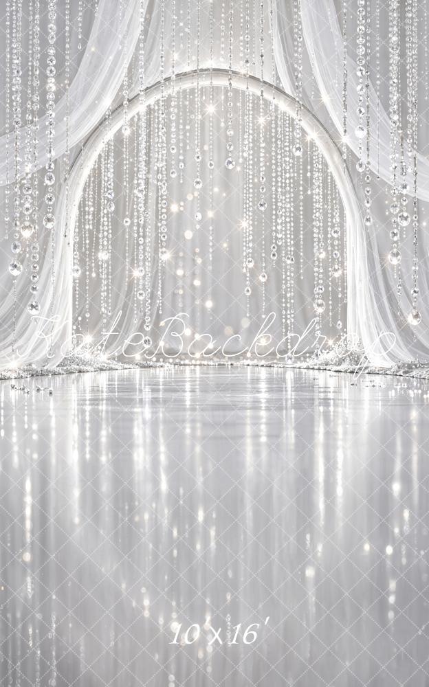 Kate Sweep Wedding Crystal Bead Arch Sparkle Drapes Printed Backdrop Designed by Chain Photography