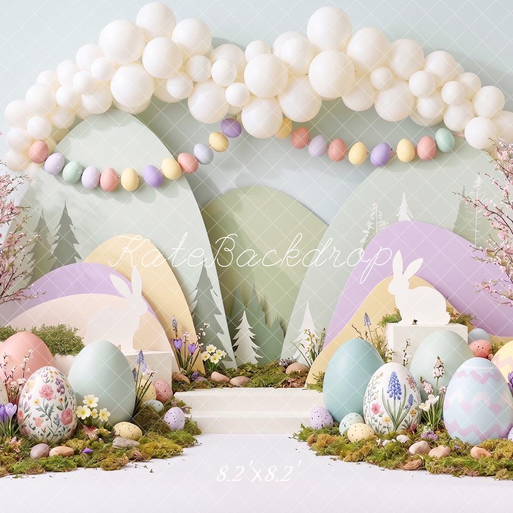 Kate Easter Cake Smash Pastel Egg Bunny Balloon Arch Printed Backdrop Designed by Angela Miller