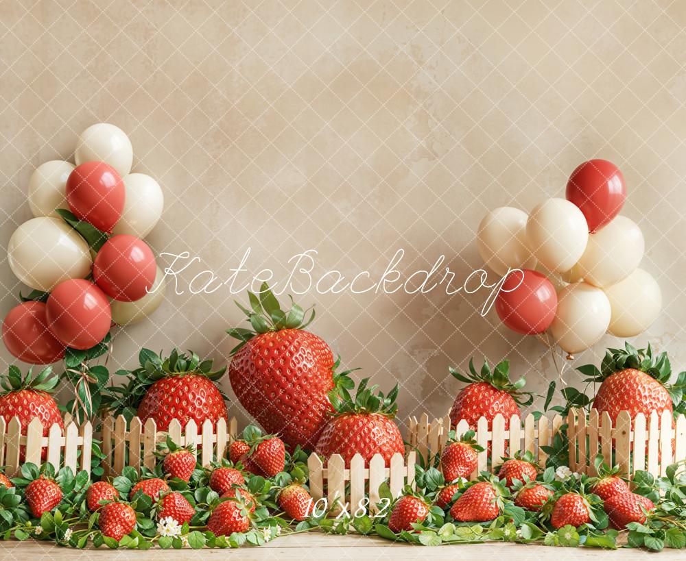 Kate Cake Smash Strawberry Balloon Fence Garden Backdrop Designed by Emetselch