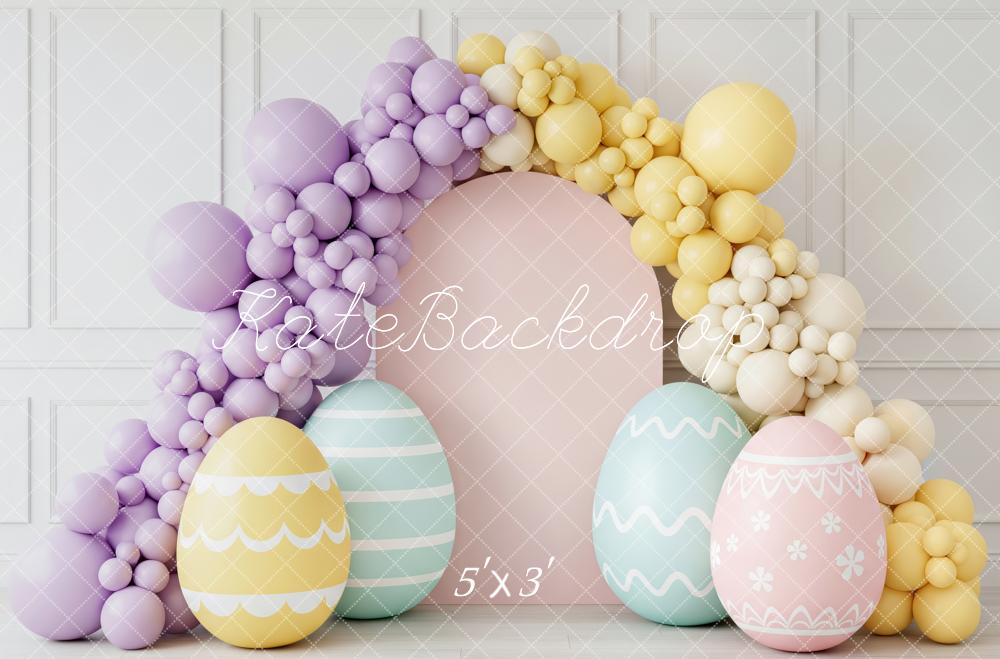 Kate Easter Modern Balloon Arch Pastel Eggs Printed Backdrop Designed by Patty Roberts