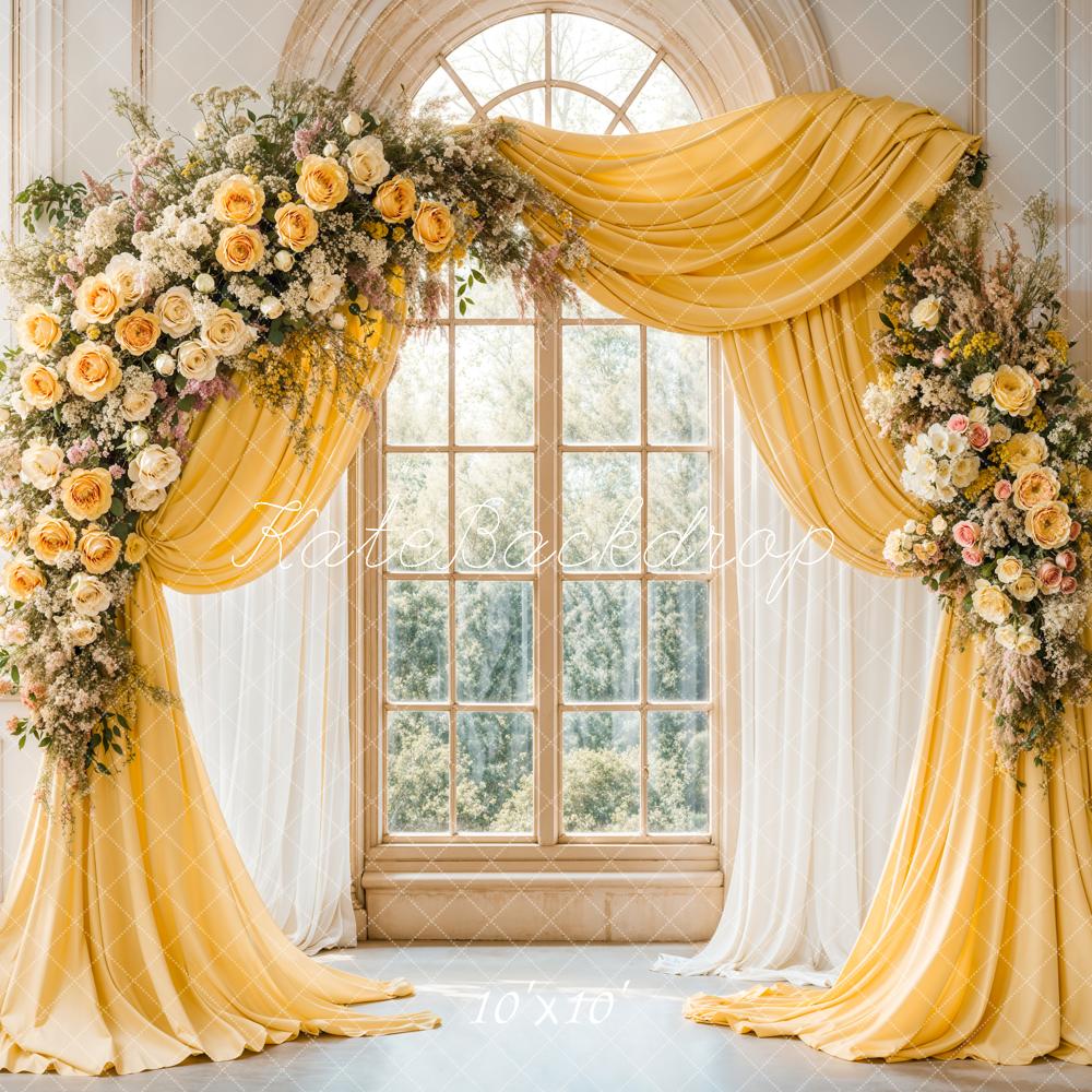 Elegant Flower Arch Yellow Drapes Foto Achtergrond Designed by Emetselch