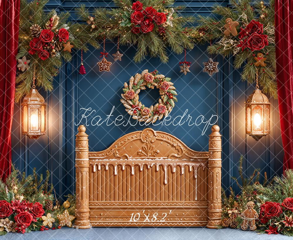 Kate Christmas Gingerbread Headboard Garland Red Roses Backdrop Designed by Emetselch