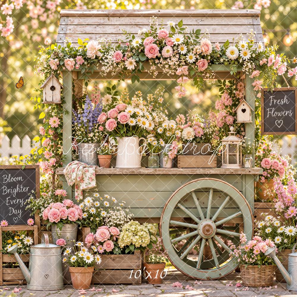 Kate Spring Flower Cart Rustic Garden Printed Backdrop Designed by Emetselch