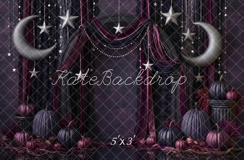 Kate Halloween Gothic Drapery Moons Stars Pumpkins Dark Printed Backdrop Designed by Angela Miller