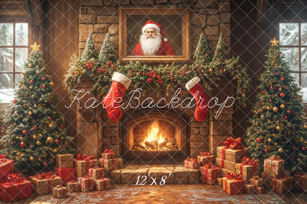 Kate Christmas Tree Brick Fireplace Santa Stockings Backdrop Designed by Emetselch