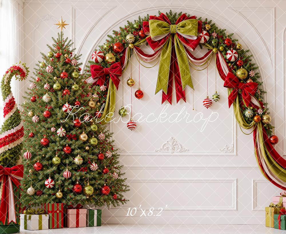 Kate Christmas Tree Elf Garland Arch Gifts Vintage Wall Printed Backdrop Designed by Shutter Swan Studios