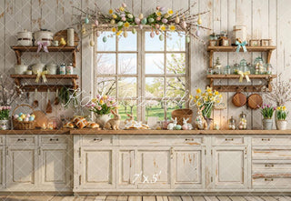 Kate Easter Bunny Kitchen Pastel Eggs Window Printed Backdrop Designed by Emetselch