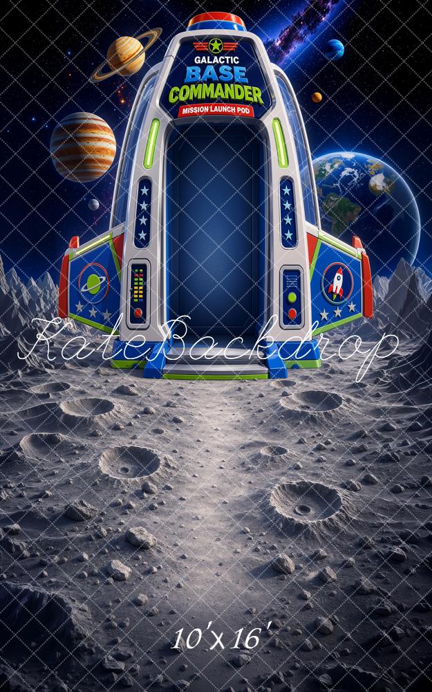 Kate Sweep Space Rocket Moon Base Planets Galactic Commander Printed Backdrop Designed by Ashley Ward