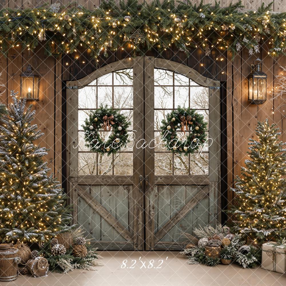 Kate Christmas Rustic Barn Doors Trees Wreaths Backdrop Designed by Emetselch