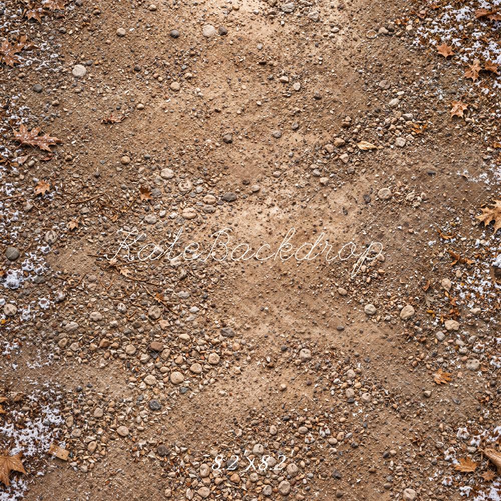 Kate Winter Snowy Dirt Path Withered Leaves Floor Printed Backdrop Designed by Kate Image