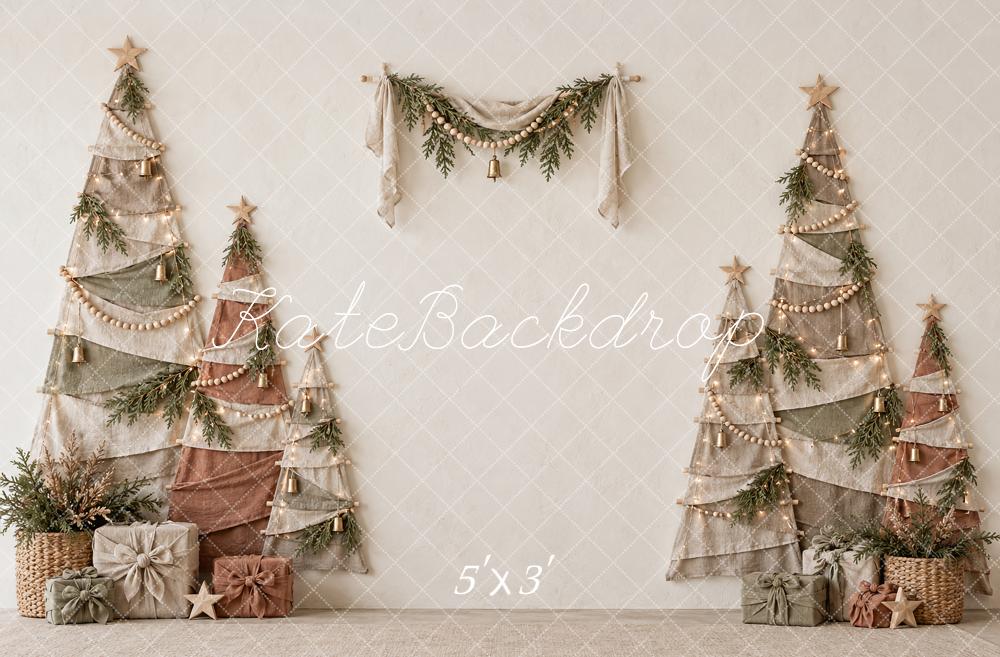 Kate Christmas Boho Fabric Trees Neutral Garland Gifts Printed Backdrop Designed by Vertigo Productions