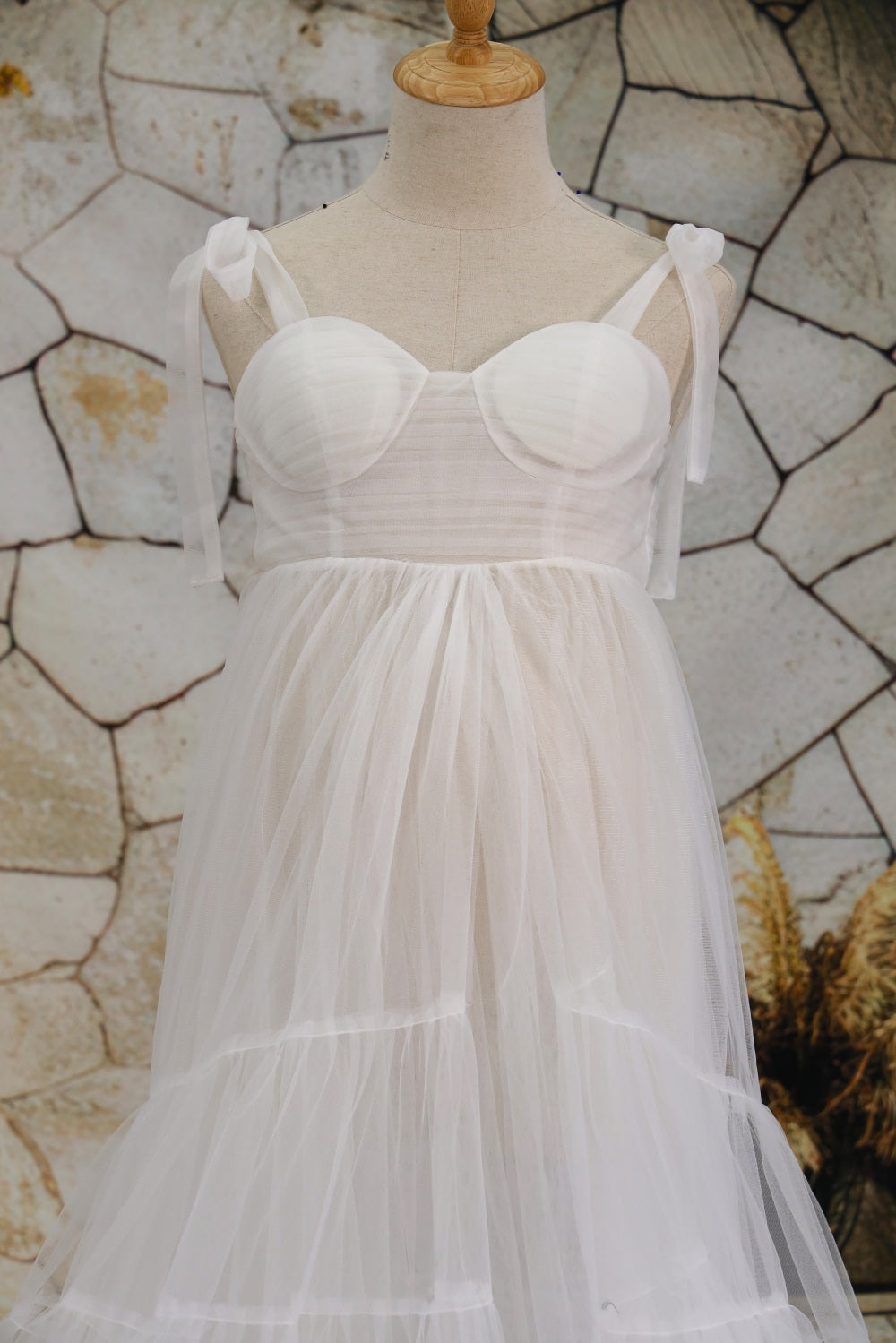 Vestido de fotos de maternidad sin tirantes de malla multicolor diseñado por