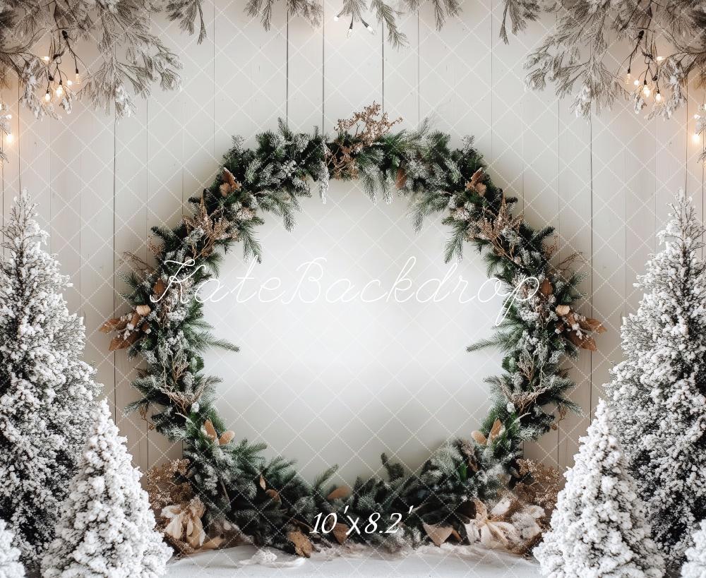 Kate Christmas Wreath Snowy Trees Backdrop Designed by Patty Roberts
