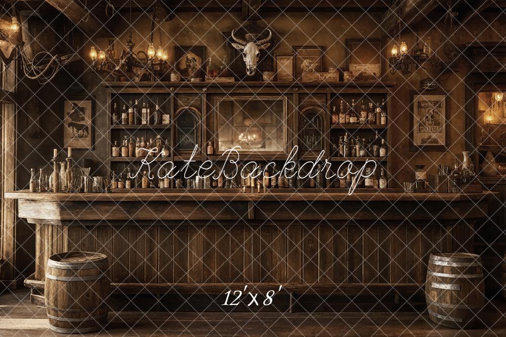 Kate Rustic Western Saloon Bar Barrels Brown Backdrop Designed by Emetselch