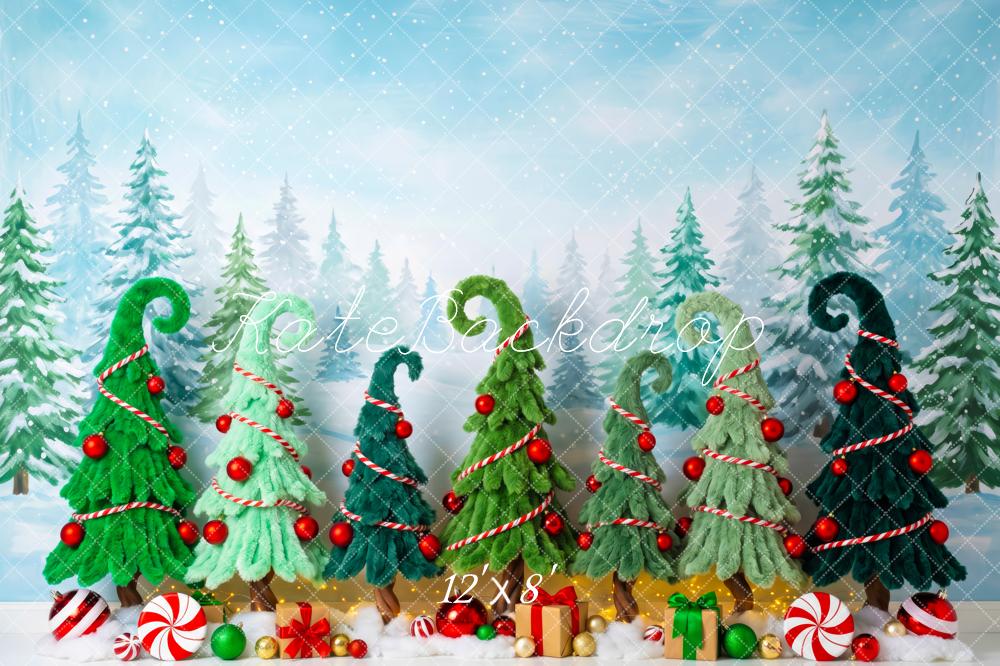 Kate Christmas Whimsical Trees Candy Gifts Snowy Forest Printed Backdrop Designed by Patty Roberts