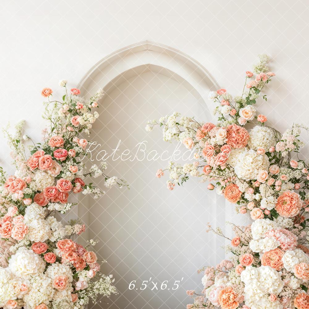 Kate Spring Flower Arch White Cream Peach Flowers Backdrop Designed by Emetselch