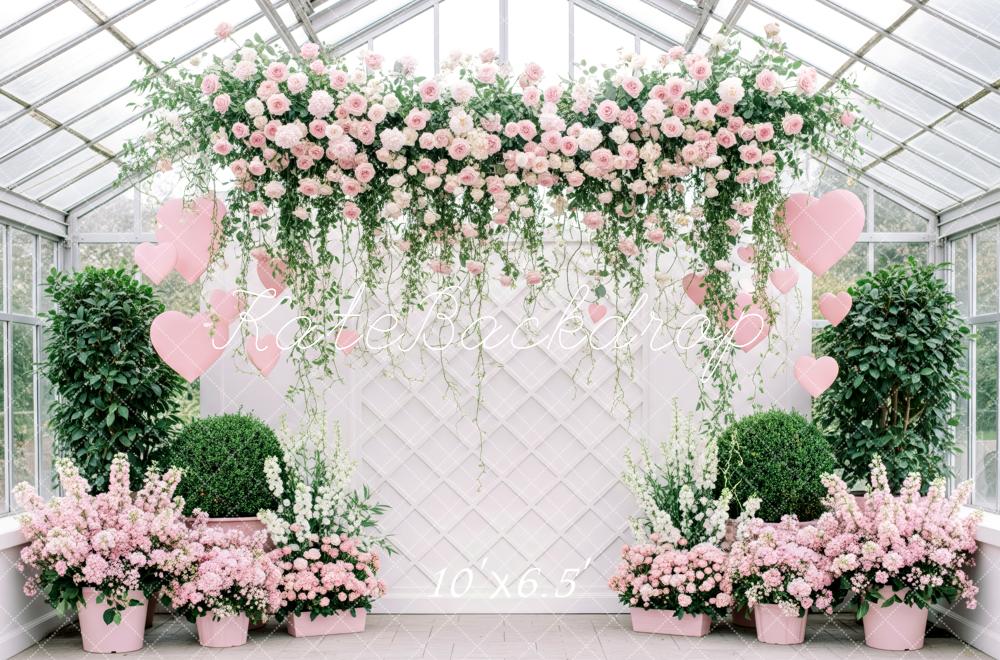 Kate Valentine's Day Flower Arch Pink Roses Heart Balloons Greenery Backdrop Designed by Patty Roberts