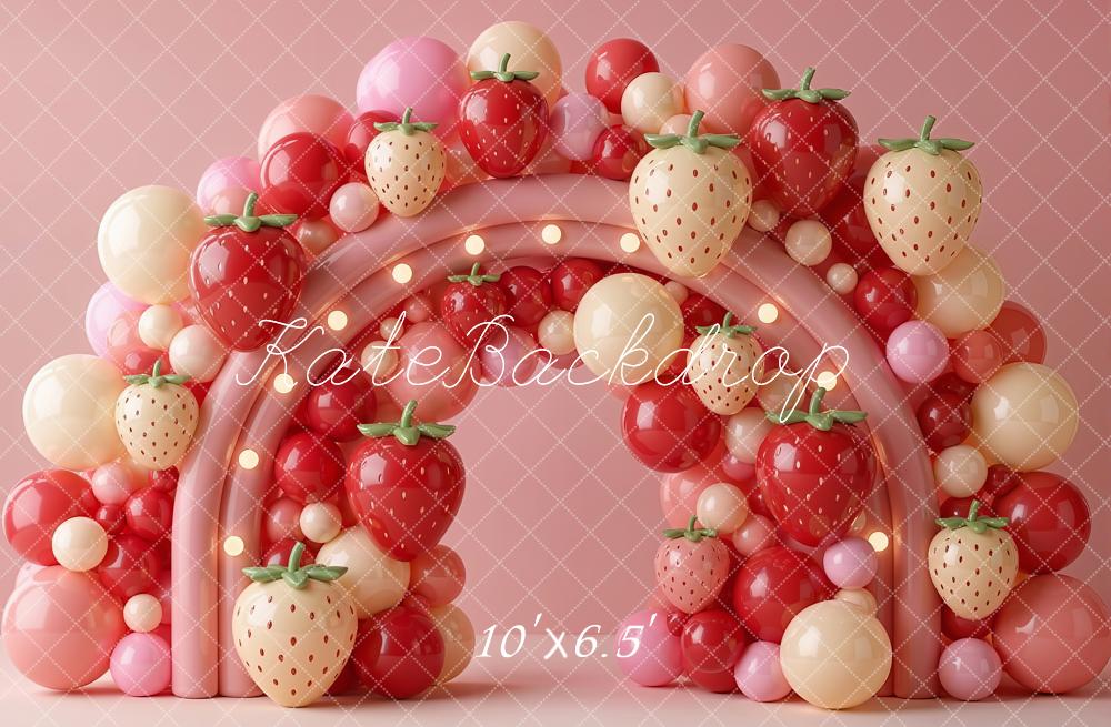 Kate Summer Strawberry Balloon Arch Printed Backdrop Designed by Emetselch