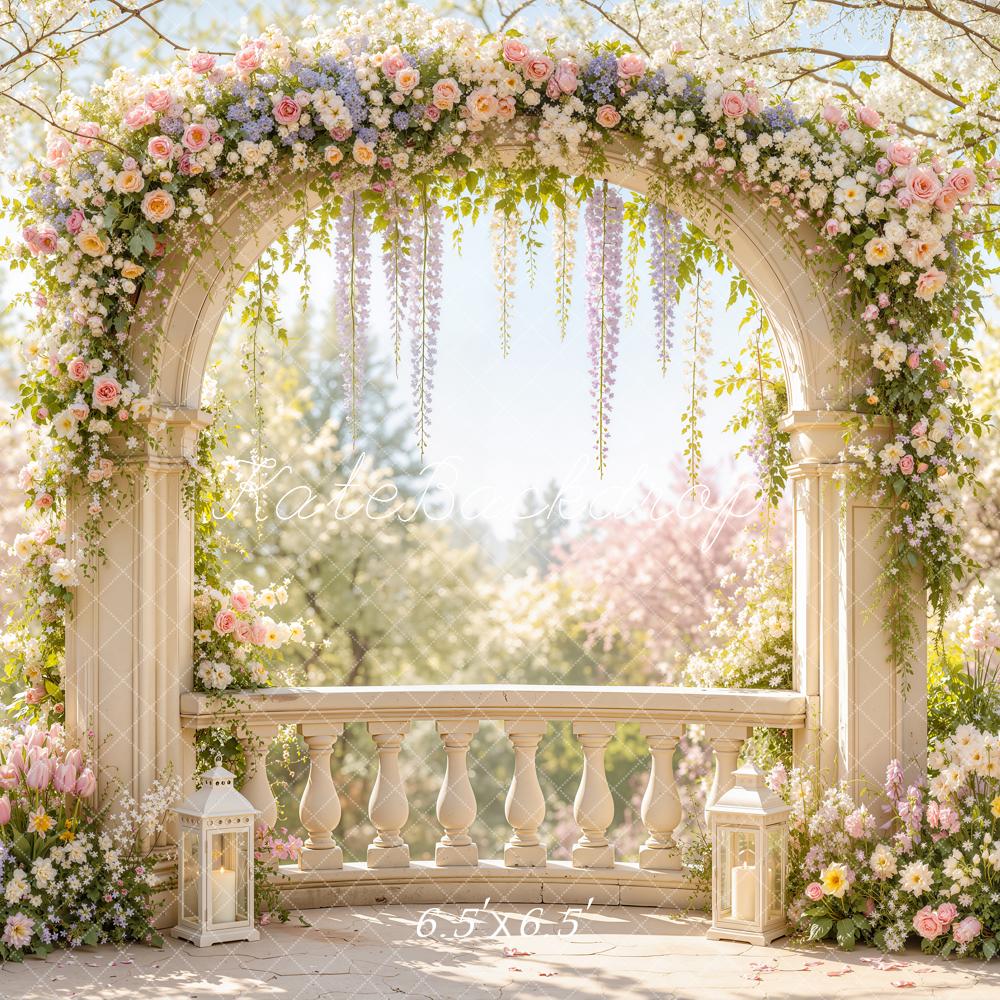 Kate Spring Flower Arch Garden Balustrade Printed Backdrop Designed by Emetselch