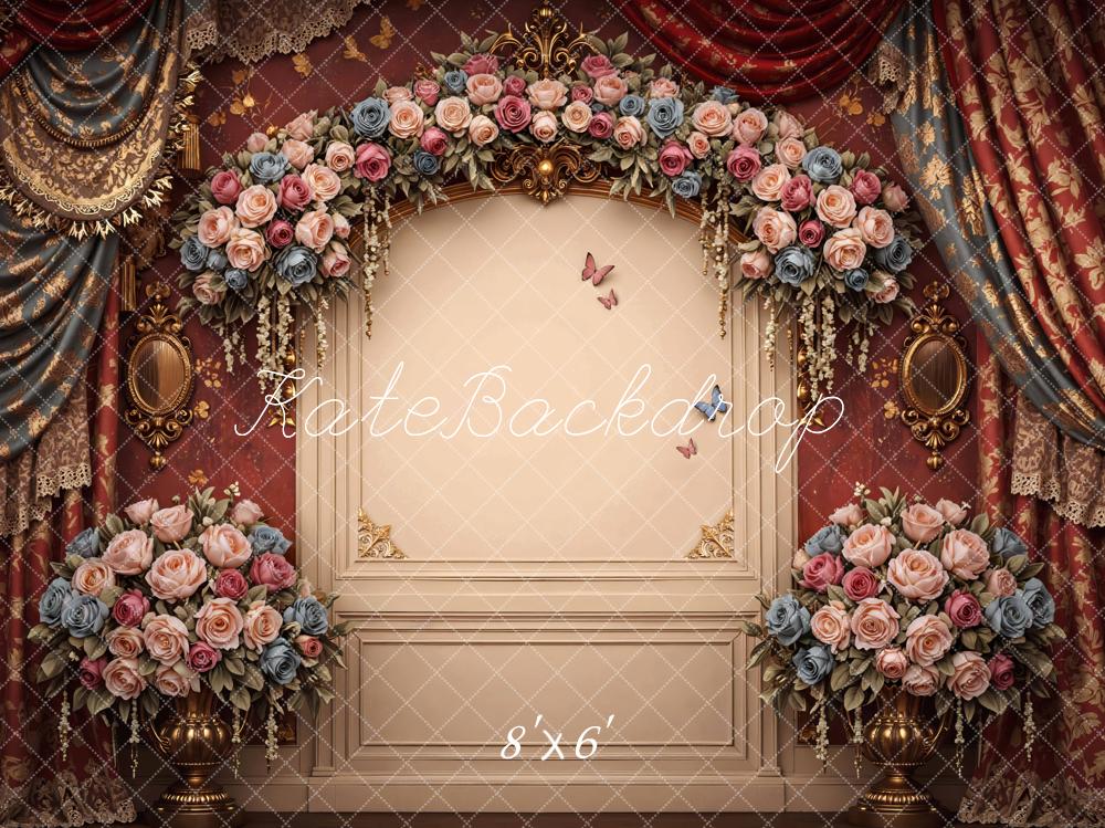 Kate Spring Flower Arch Roses Vintage Wall Drapes Backdrop Designed by Mini MakeBelieve