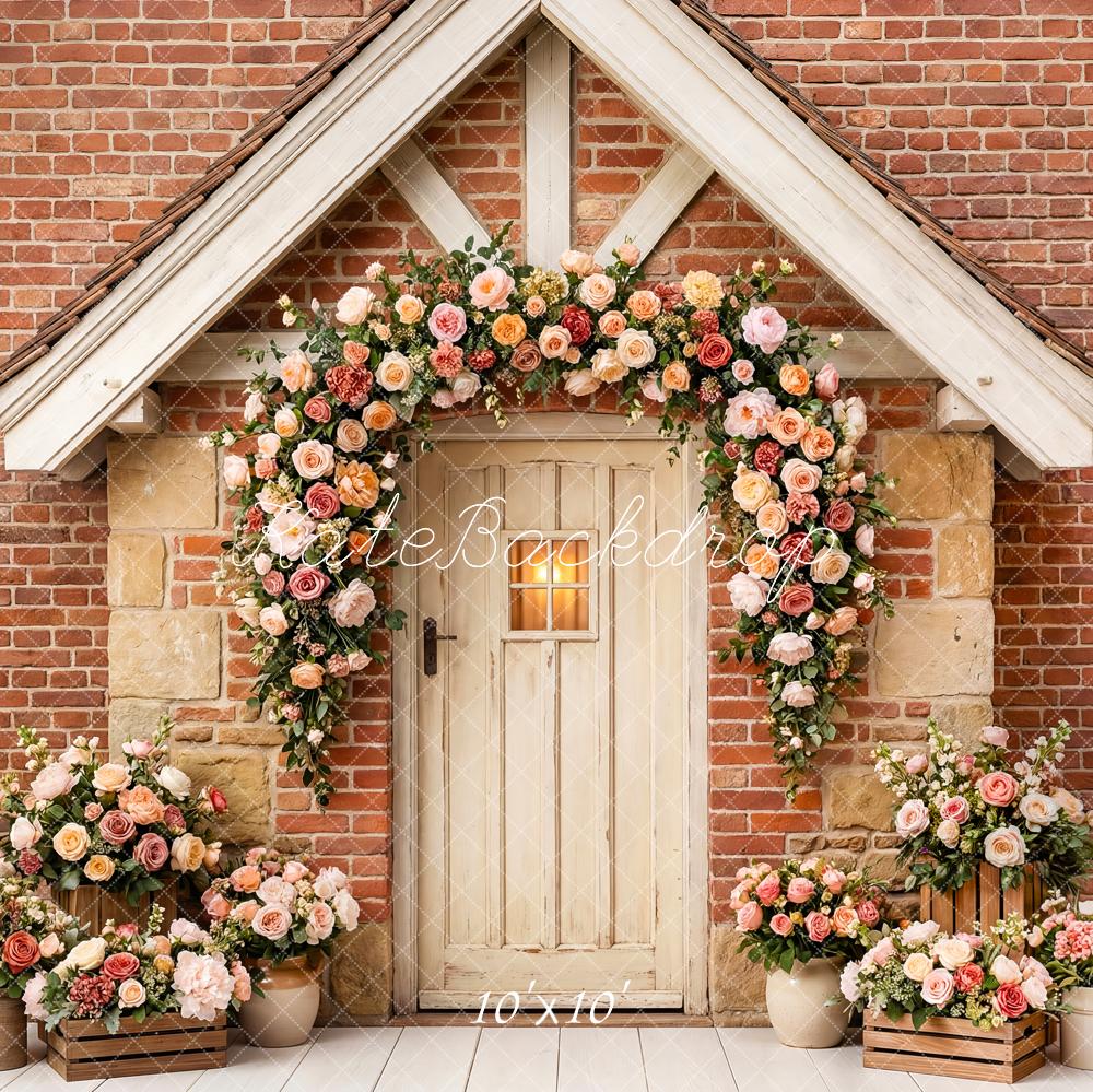 Kate Flower Arch Brick Wall Door Printed Backdrop Designed by Patty Roberts