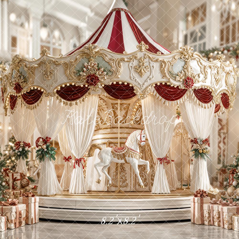 Kate Christmas Fairytale Carousel Tree Presents Backdrop Designed by Emetselch