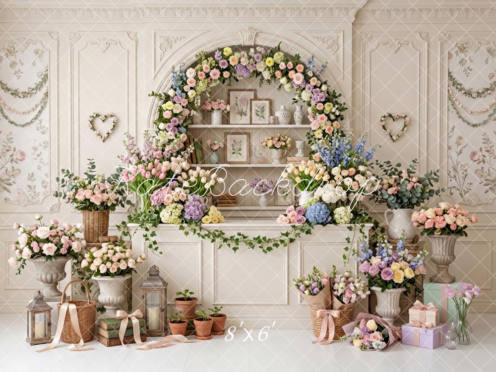 Kate Spring Blossom Flower Arch Ivory Fine Art Wall Printed Backdrop Designed by Patty Roberts