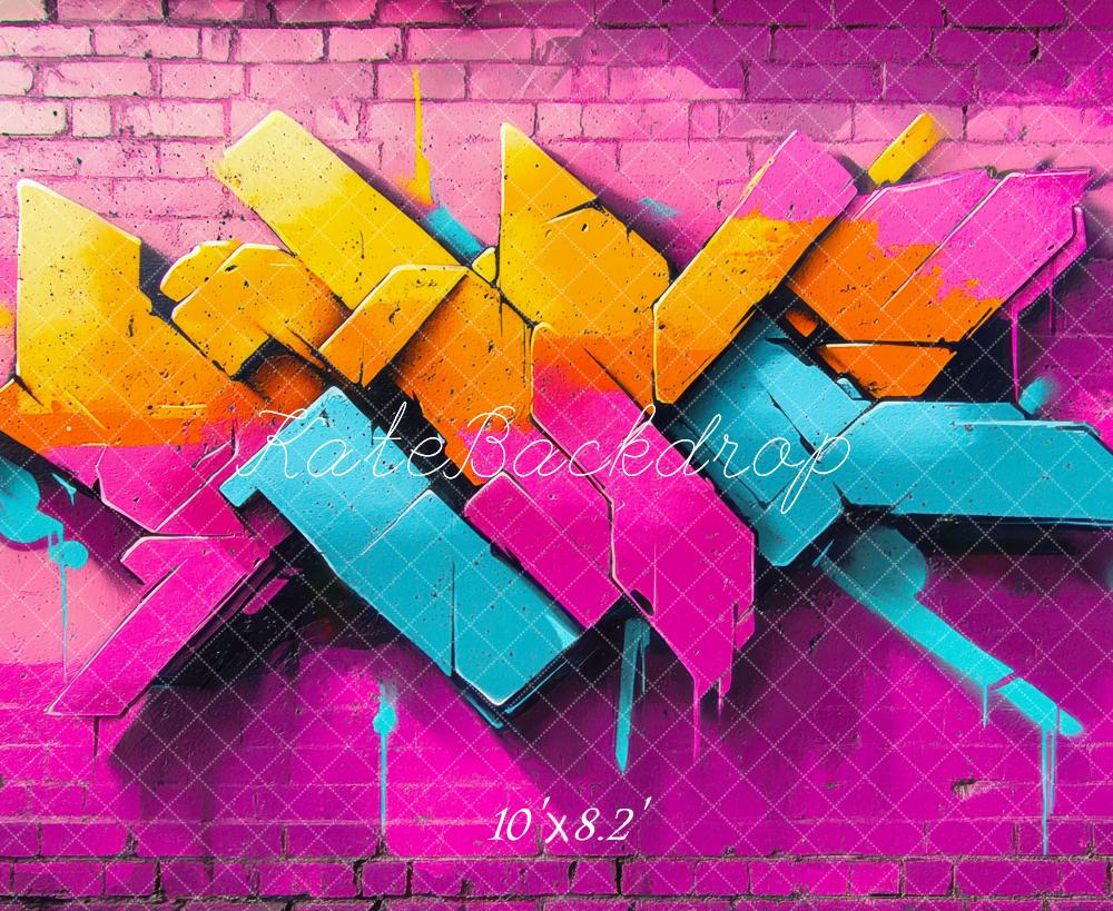 Kate Graffiti Colorful Pink Brick Wall Backdrop Designed by Mini MakeBelieve