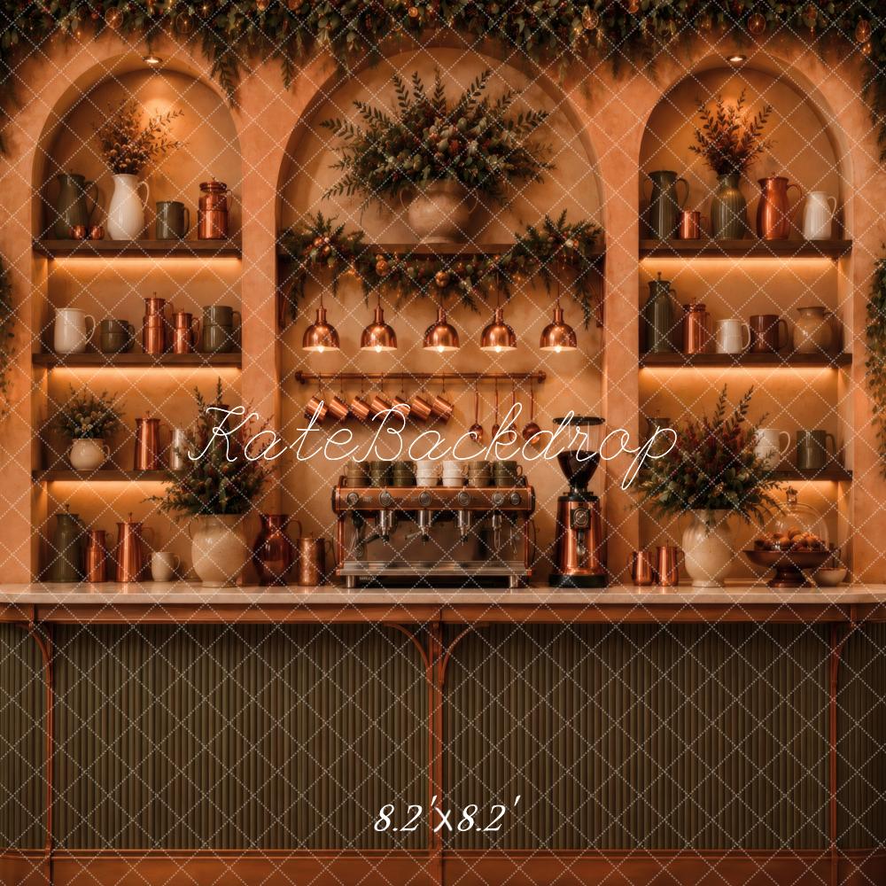 Kate Coffee Bar Arch Cabinet Shelves Warm Floral Decor Printed Backdrop Designed by Vertigo Productions