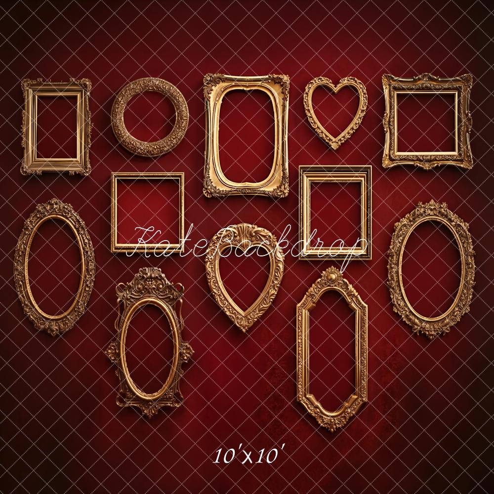 Kate Red Vintage Wall Ornate Gold Frames Backdrop Designed by Emetselch