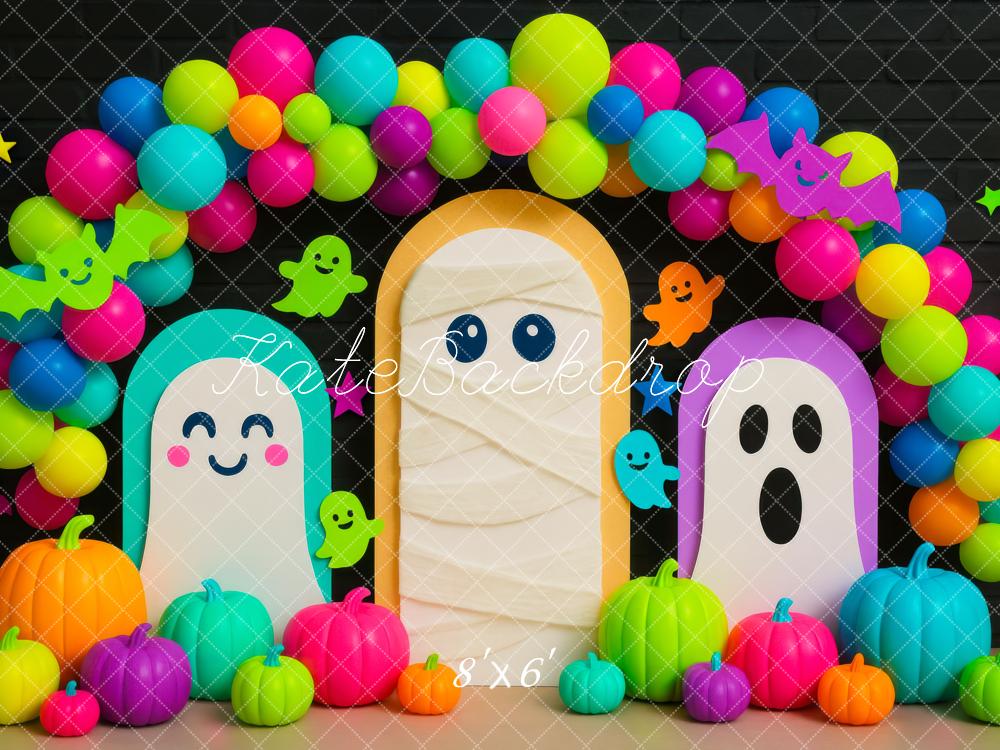 Kate Halloween Birthday Ghosts Balloon Colorful Backdrop Designed by Mini MakeBelieve