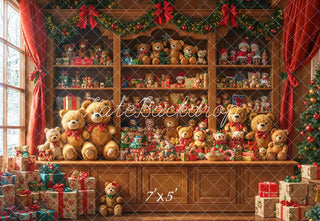 Kate Christmas Teddy Bear Shelf Gifts Indoor Printed Backdrop Designed by Emetselch