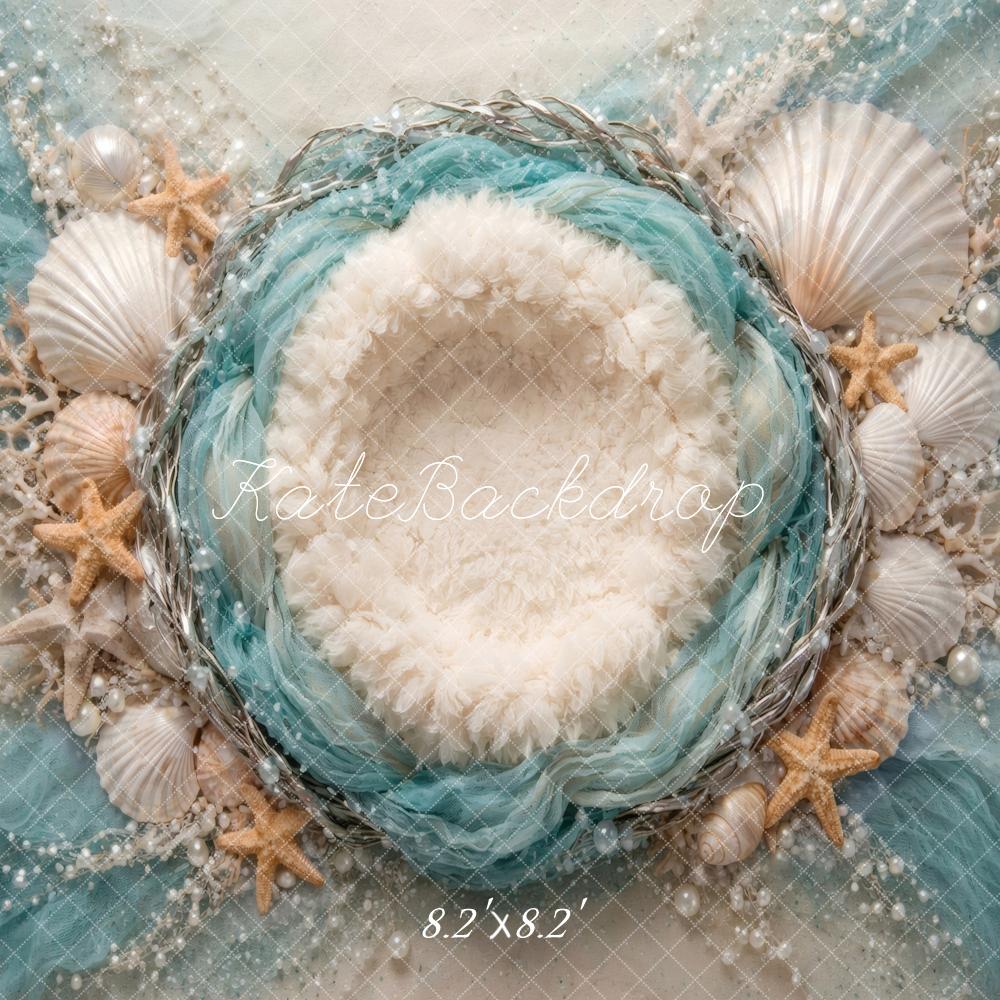 Kate Newborn Seashell Starfish Nest Pearl Printed Backdrop Designed by Vertigo Productions