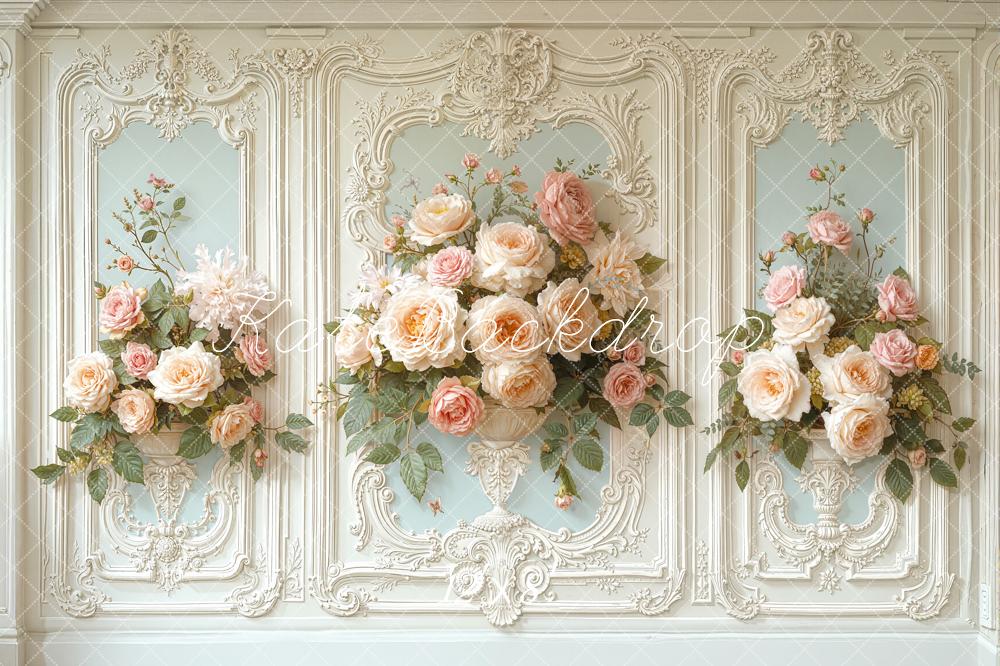 Kate Vintage Wall Flower Pastel Roses Printed Backdrop Designed by Chain Photography