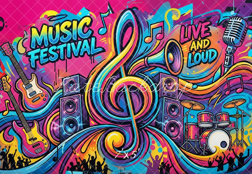 Kate Graffiti Music Festival Guitar Drum Microphone Printed Backdrop Designed by Emetselch