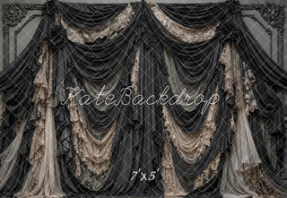 TEST Kate Halloween Black Lace Gothic Draped Curtains Printed Backdrop Designed by Mini MakeBelieve