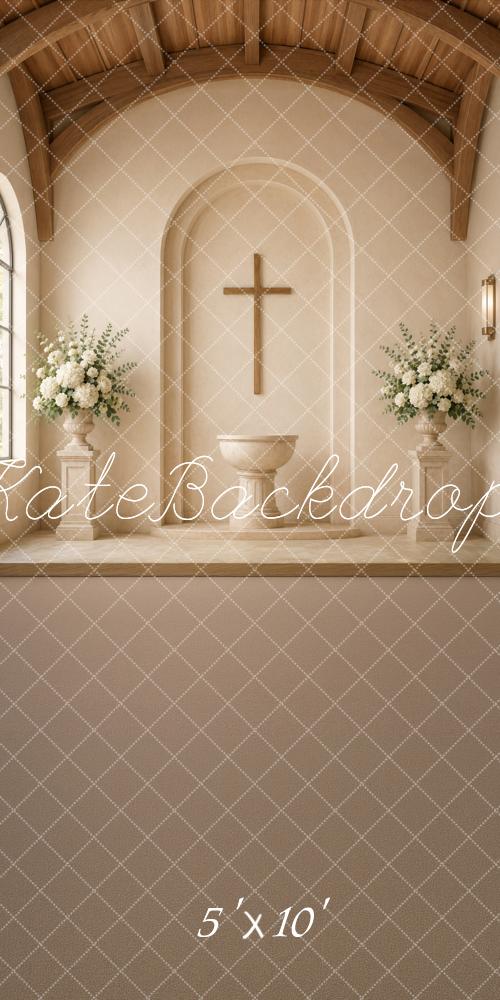 Kate Sweep Neutral Christian Church Cross Arch Baptismal Christening Printed Backdrop Designed by Ashley Ward