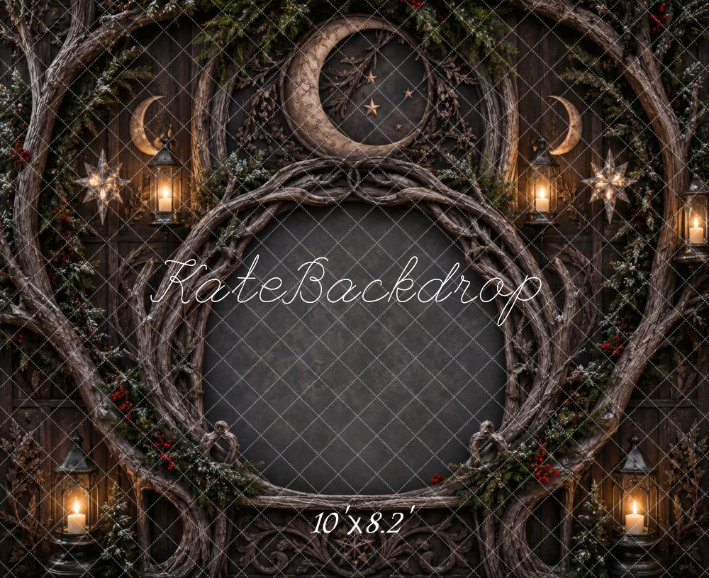 Kate Woodland Moon Crescent Lantern Star Wreath Printed Backdrop Designed by Vertigo Productions