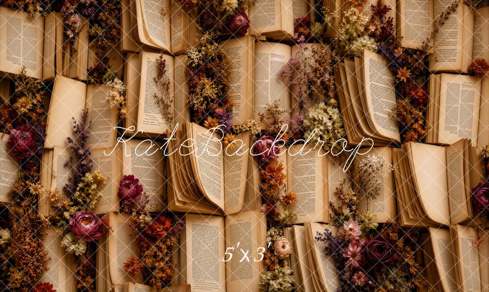 Kate Vintage Books Dried Flowers Wall Printed Backdrop Designed by Ashley Ward