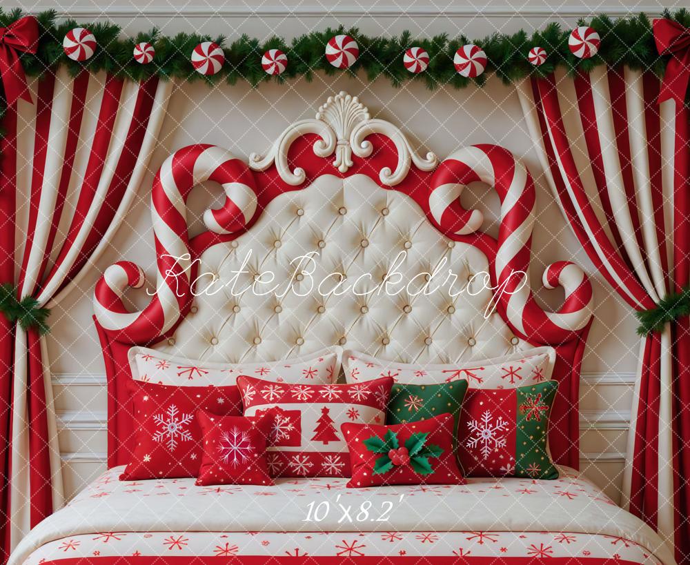 Kate Christmas Candy Cane Headboard Red Striped Curtains Backdrop Designed by Mini MakeBelieve