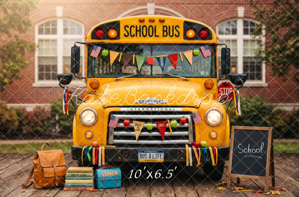 Kate Back To School Yellow School Bus Chalkboard Backpack Printed Backdrop Designed by Patty Roberts