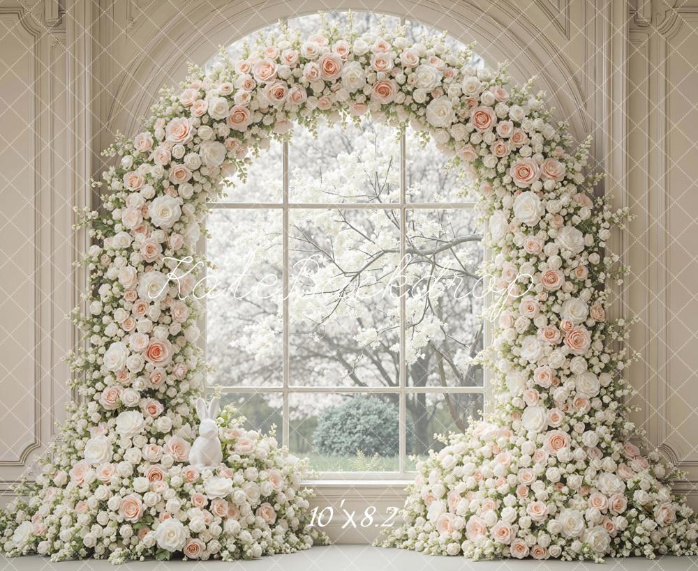 Kate Spring Flower Arch White Roses Window Backdrop Designed by Mini MakeBelieve