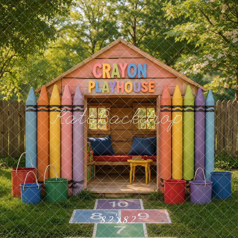 Kate School Kids Colorful Crayon Playhouse Hopscotch Printed Backdrop Designed by Emetselch